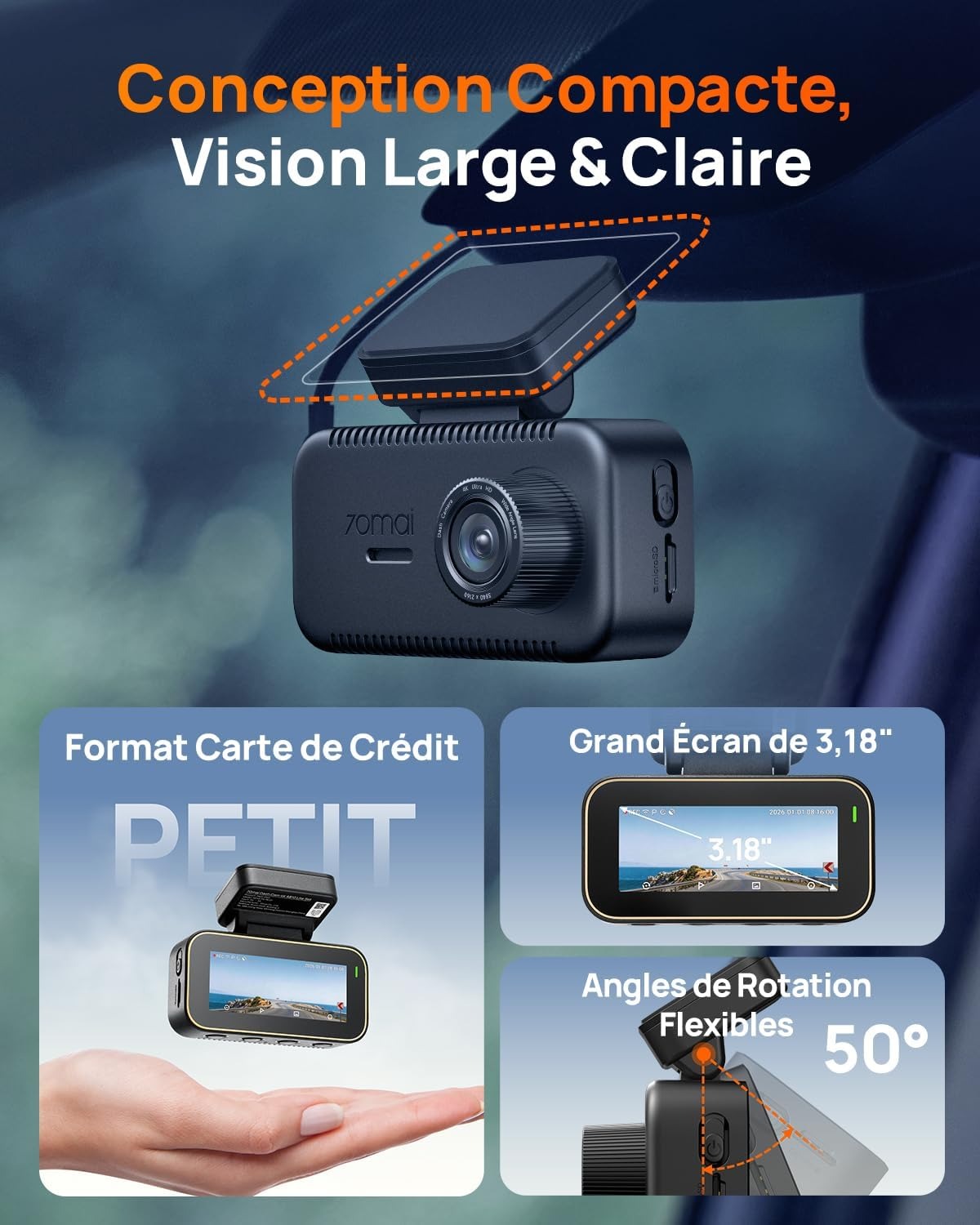 Pack 70mai A810 Lite 4K HDR | Dashcam Avant + Arrière