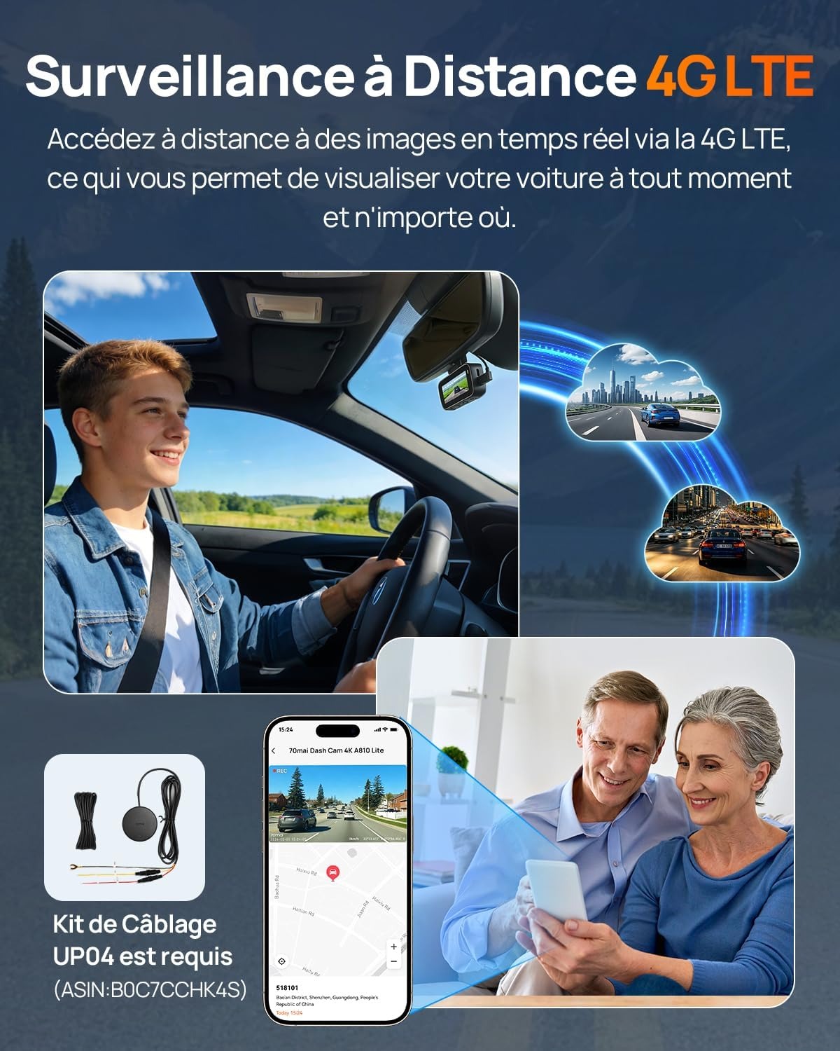 Pack 70mai A810 Lite 4K HDR | Dashcam Avant + Arrière