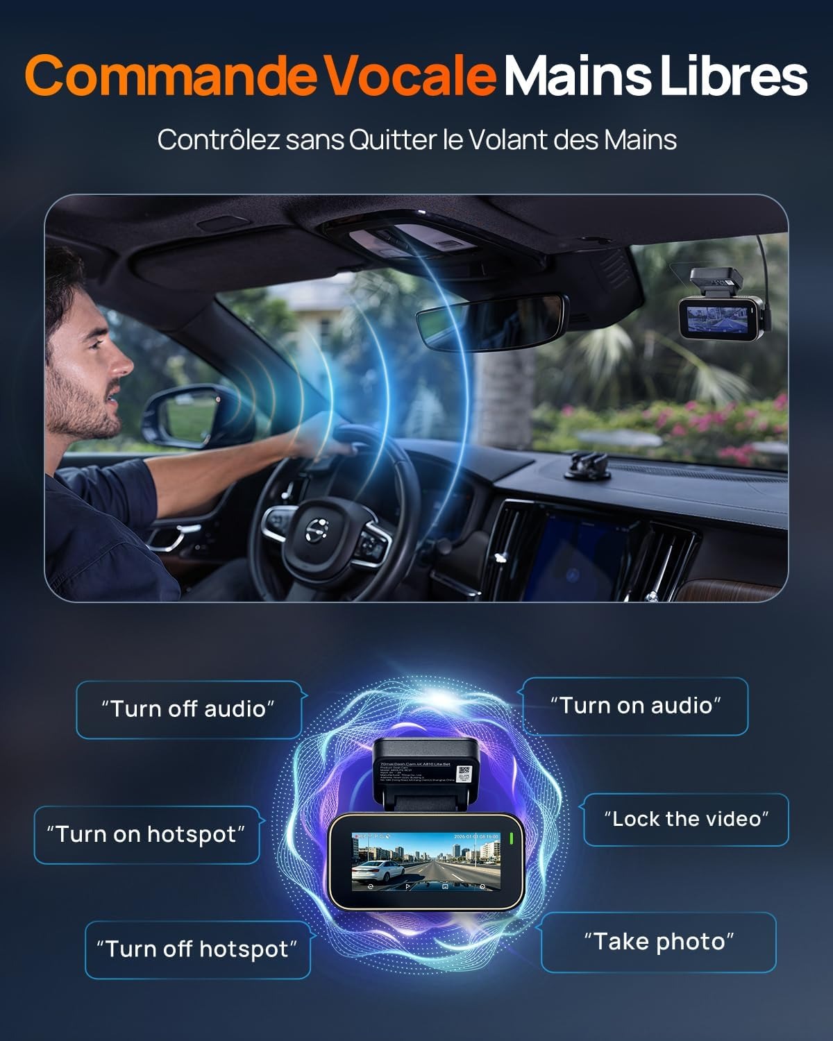 Pack 70mai A810 Lite 4K HDR | Dashcam Avant + Arrière