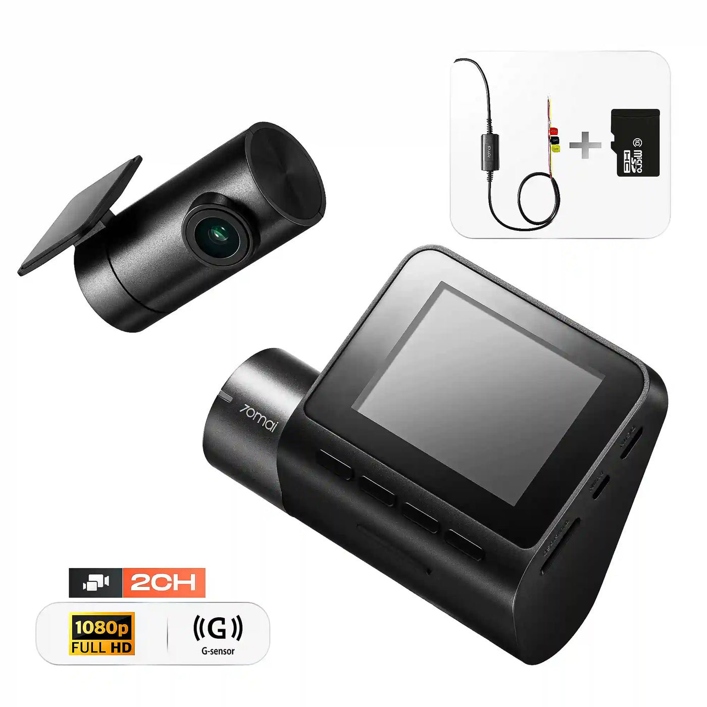 Pack 70mai A200 Double Caméra Avant/Arrière + Hardwire Kit UP03 + Carte Mémoire 128GB – Surveillance Parking 24/7 WiFi H