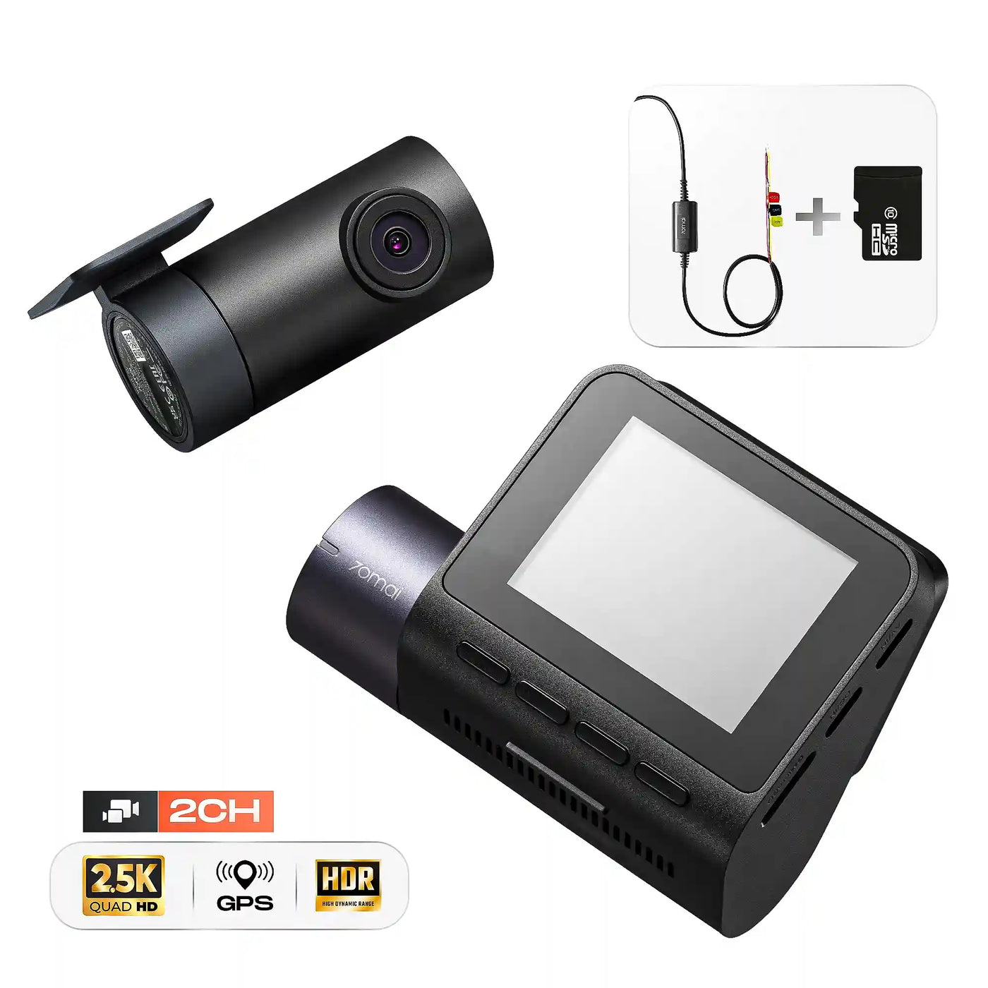 Pack 70mai A410 Dash Cam Avant Arrière 2.5K HDR avec GPS – Caméra Voiture , Surveillance Parking 24h/7j + Carte Mémoire 