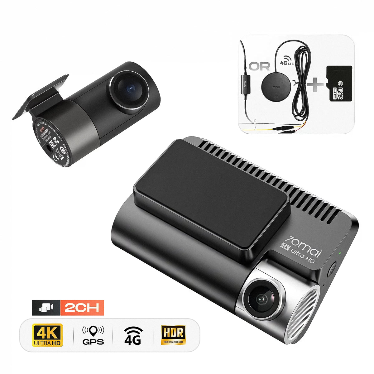 Pack 70mai Dash Cam A800SE 4K HDR 4G