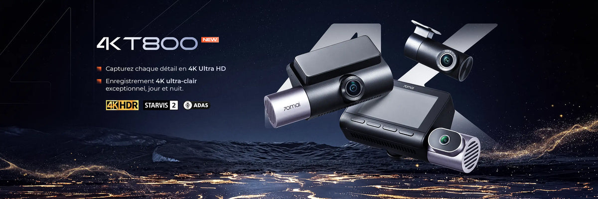 70mai T800 dashcam 4K trois caméras : avant, arrière et intérieur
