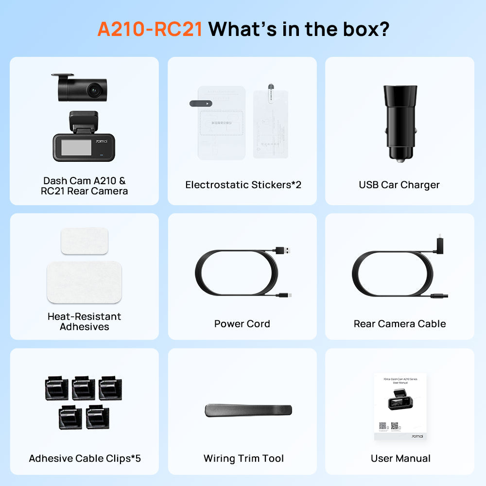 Pack 70mai Dash Cam A210 Set 1080P HDR GPS